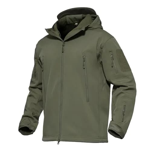 MAGCOMSEN Men's Tactical Winter Waterproof Softshell Rain Coat | 6 Pockets, Micro Fleece Lining, Windproof & Waterproof (Large, Army Green) thumbnail 1