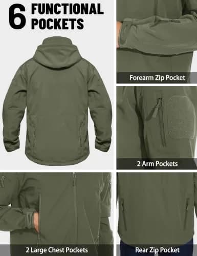 MAGCOMSEN Men's Tactical Winter Waterproof Softshell Rain Coat | 6 Pockets, Micro Fleece Lining, Windproof & Waterproof (Large, Army Green) thumbnail 5