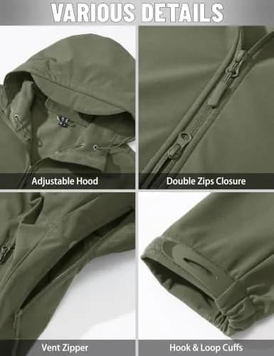 MAGCOMSEN Men's Tactical Winter Waterproof Softshell Rain Coat | 6 Pockets, Micro Fleece Lining, Windproof & Waterproof (Large, Army Green) thumbnail 6