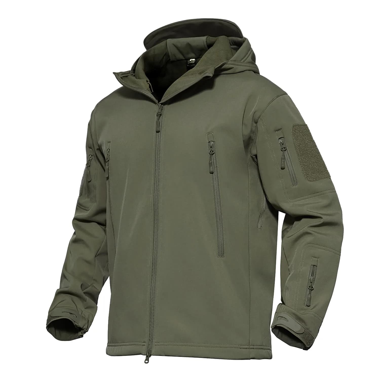 MAGCOMSEN Men's Tactical Winter Waterproof Softshell Rain Coat | 6 Pockets, Micro Fleece Lining, Windproof & Waterproof (Large, Army Green)