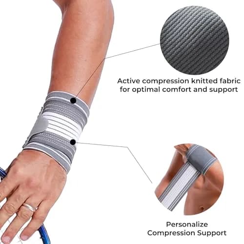 NeoTech Care Wrist Band - Adjustable Compression Strap - Elastic & Breathable Fabric - Support Sleeve for Tennis, Sports, Exercise - Men, Women, Right or Left (Gray, L) thumbnail 5