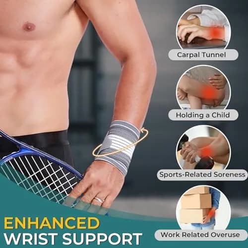 NeoTech Care Wrist Band - Adjustable Compression Strap - Elastic & Breathable Fabric - Support Sleeve for Tennis, Sports, Exercise - Men, Women, Right or Left (Gray, L) thumbnail 7