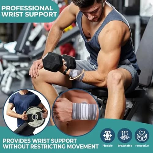 NeoTech Care Wrist Band - Adjustable Compression Strap - Elastic & Breathable Fabric - Support Sleeve for Tennis, Sports, Exercise - Men, Women, Right or Left (Gray, L) thumbnail 8