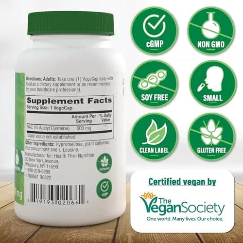 Health Thru Nutrition N-Acetyl-Cysteine 600mg | Vegan Supplement for Immunity & Liver Support thumbnail 3