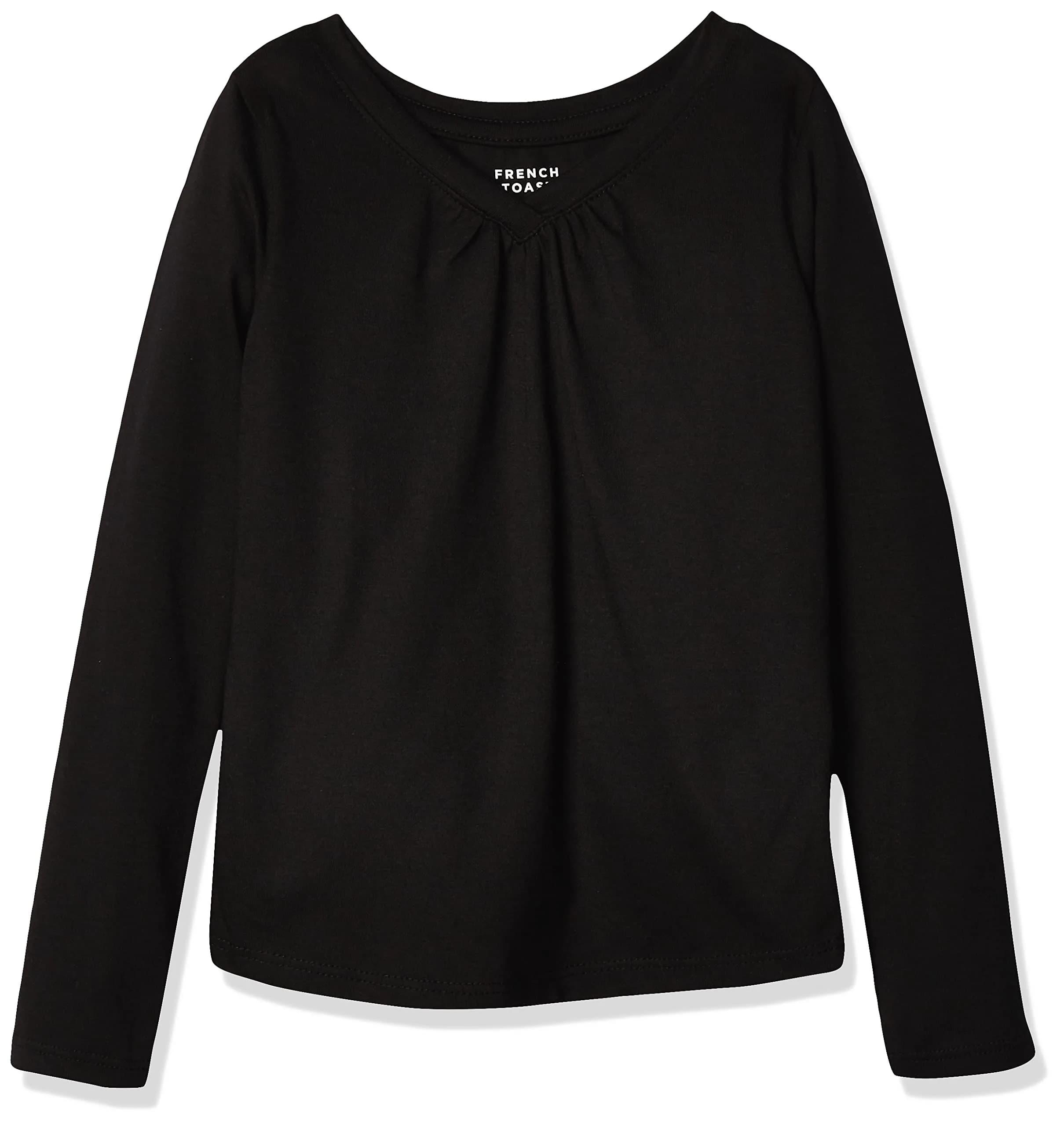 French Toast Big Girls' Long Sleeve V-Neck Tee, Black, XL (14/16) | Casual Polyblend Jersey for Daily Wear