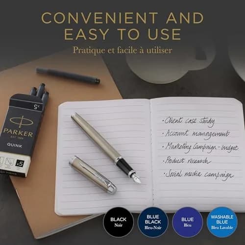 Parker Quink Fountain Pen Ink Cartridges Black, 5 Count (0.032 kg) | Smooth Ink Flow for Traditional Writing thumbnail 4