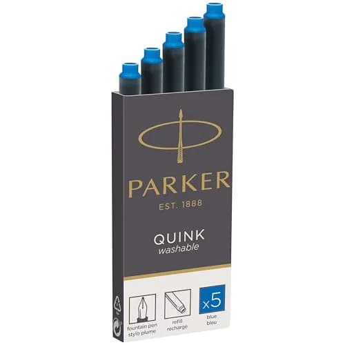Parker Quink Fountain Pen Ink Refills, Washable Blue, 5 Count | Smooth Ink Flow for Traditional Writing thumbnail 1