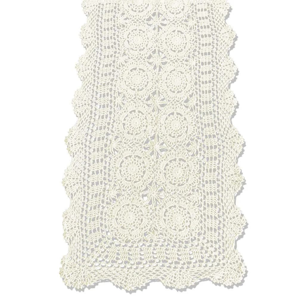 KEPSWET Cotton Handmade Crochet Lace Table Runner Beige 14x60 inch | Rustic Home Decor - main product image