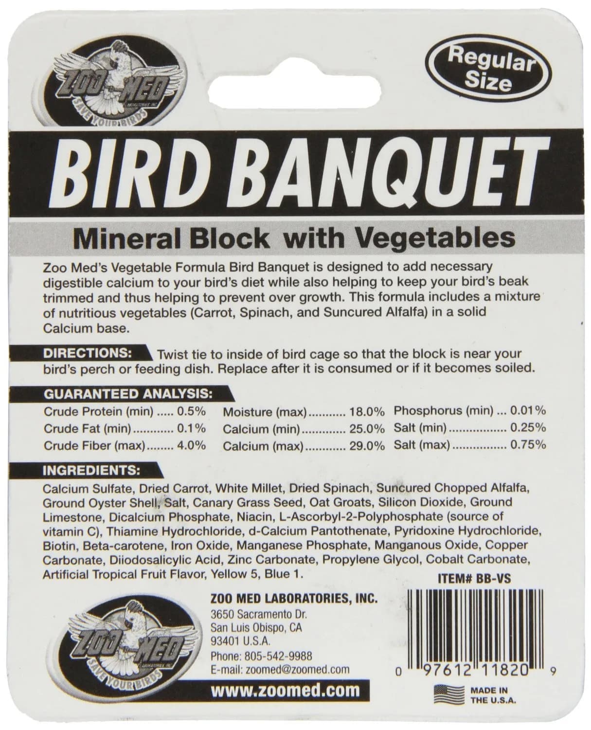 Zoo Med Laboratories Bird Banquet Vegetable Mineral Block, Small (3 oz / 85 g) | Calcium & Beak Health - view 2
