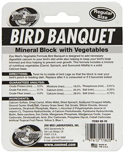 Zoo Med Laboratories Bird Banquet Vegetable Mineral Block, Small (3 oz / 85 g) | Calcium & Beak Health thumbnail 2