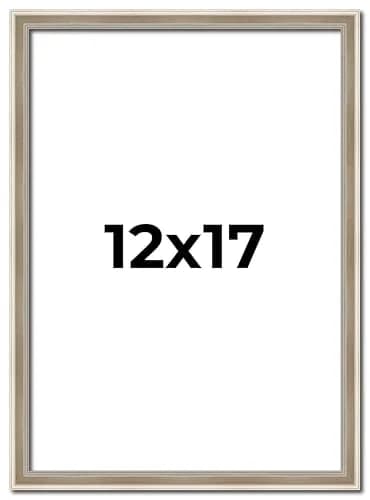 Poster Palooza 12x17 Frame Silver Modern Solid Wood Picture Frame | 0.75 Inch Moulding Width | with UV Acrylic Plexiglass, Foam Board Backing & Hanging Hardware Included thumbnail 1