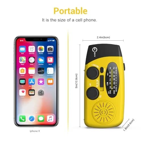 Esky Emergency Hand Crank Radio with 3 LED Flashlight, AM/FM/NOAA Weather Radio, 2000mAh Power Bank, Solar Powered USB Charged Radio (Yellow, 5.9x3.1x2.5 Inches) thumbnail 6