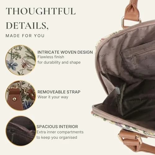 Signare Crossbody Bags for Women, Purses for Women, Zip Top, Morning Garden | Convertible, Eco-Friendly, Stylish thumbnail 6