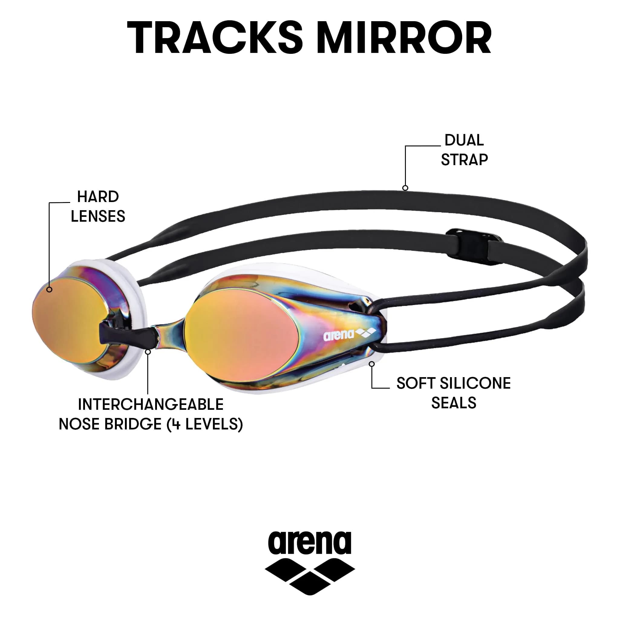 ARENA Tracks Unisex Adult Mirrored Racing Swim Goggles - White / Red Copper / Black - view 2