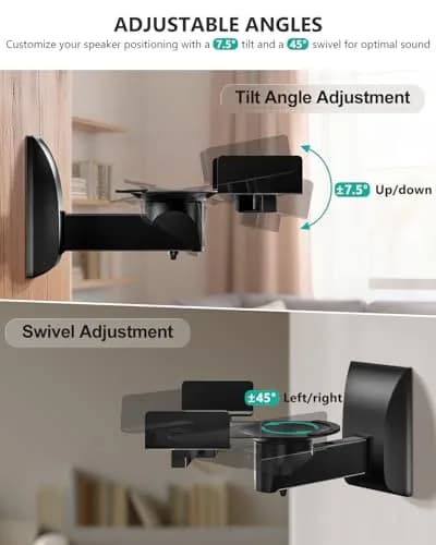 WALI Surround Sound Speaker Wall Mounts with Adjustable Swivel Tilt Angle, 2 Pack, Black | Holds Speakers up to 25kg (55 lbs) thumbnail 4