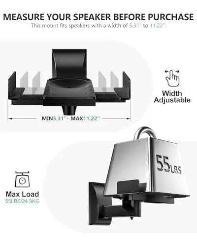 WALI Surround Sound Speaker Wall Mounts with Adjustable Swivel Tilt Angle, 2 Pack, Black | Holds Speakers up to 25kg (55 lbs) thumbnail 5