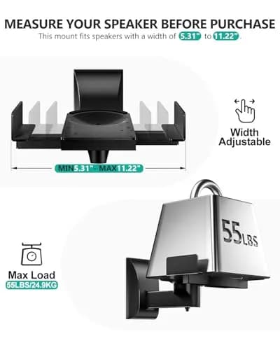 WALI Surround Sound Speaker Wall Mounts with Adjustable Swivel Tilt Angle, 2 Pack, Black | Holds Speakers up to 25kg (55 lbs) thumbnail 6