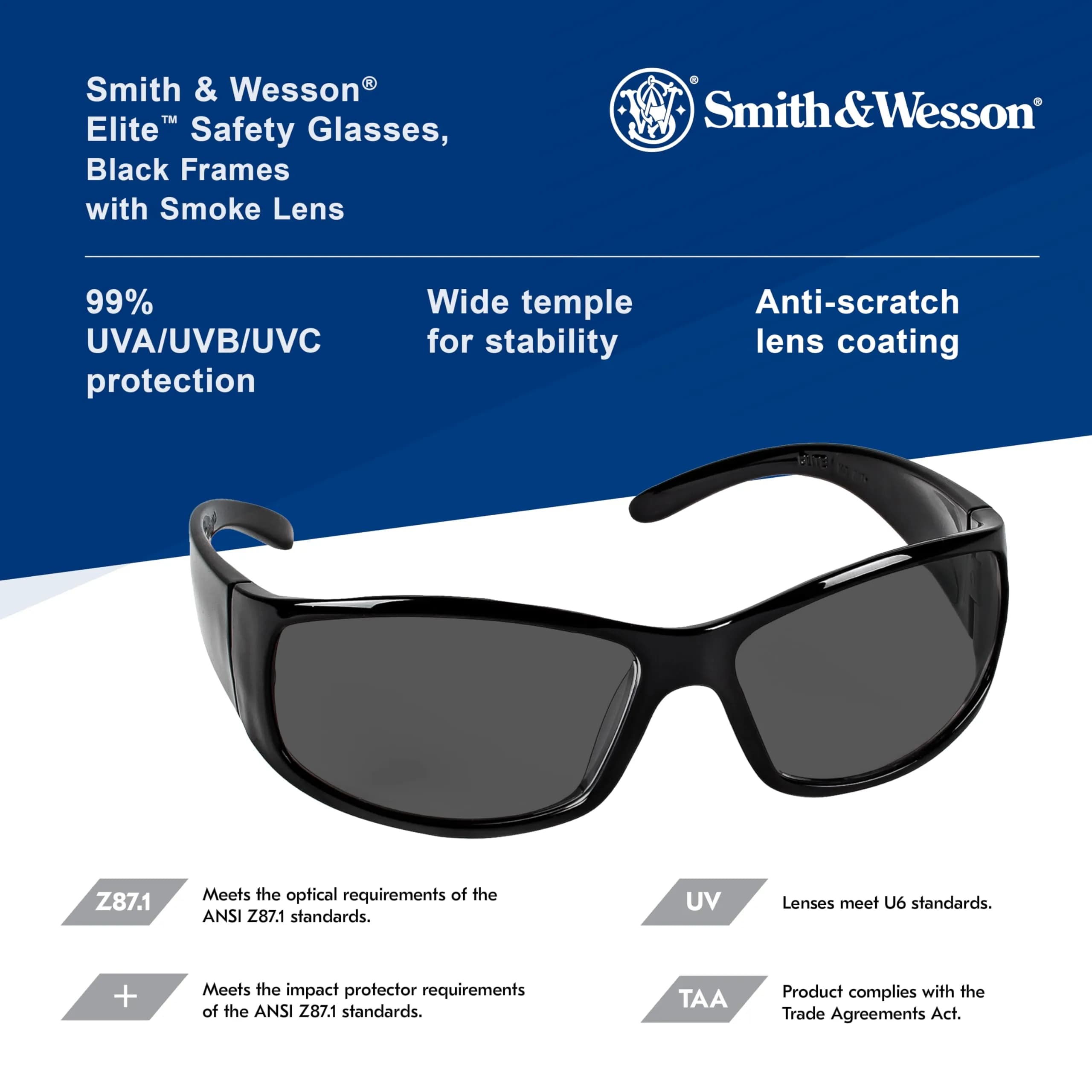 Smith & Wesson Elite Safety Glasses (21303) Smoke Lenses Black Frame | ANSI Z87.1+ Certified - view 8