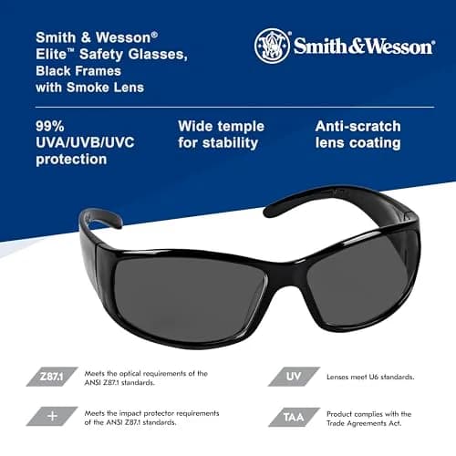 Smith & Wesson Elite Safety Glasses (21303) Smoke Lenses Black Frame | ANSI Z87.1+ Certified thumbnail 8