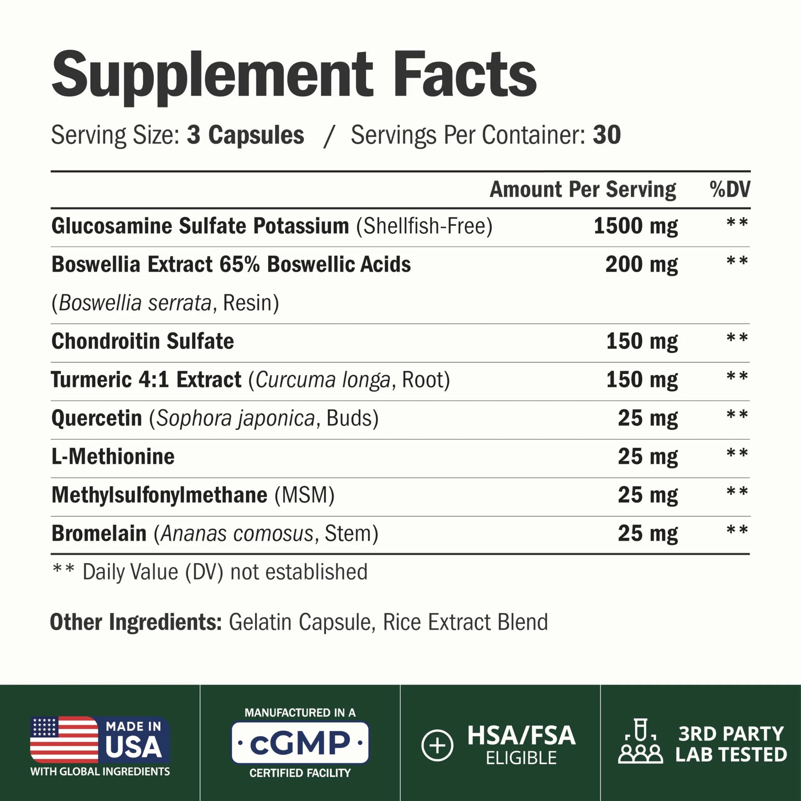 Vimerson Health Glucosamine Chondroitin MSM Joint Support Supplement | 1500 mg for Cartilage Health - view 2