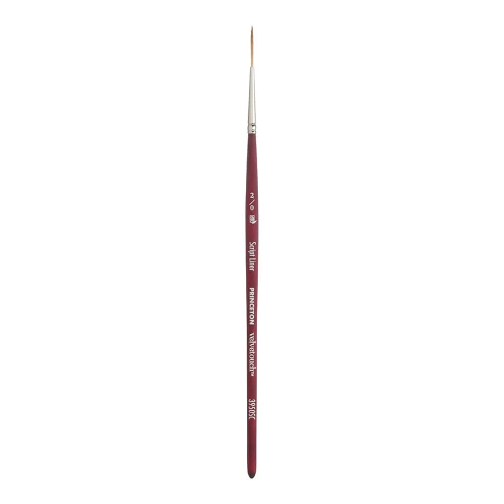 Princeton Velvetouch Artiste Series 3950 Script Liner Brush 2/0 | Luxury Synthetic Mixed-Media for Acrylic, Watercolor & Oil — Script Liner, 2/0