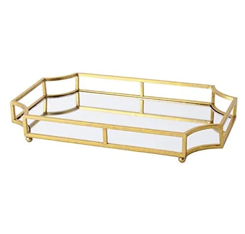 Kate and Laurel Ciel Metal Mirrored Ornate Scalloped Decorative Tray, Gold | Glam Chic Home Accent thumbnail 1