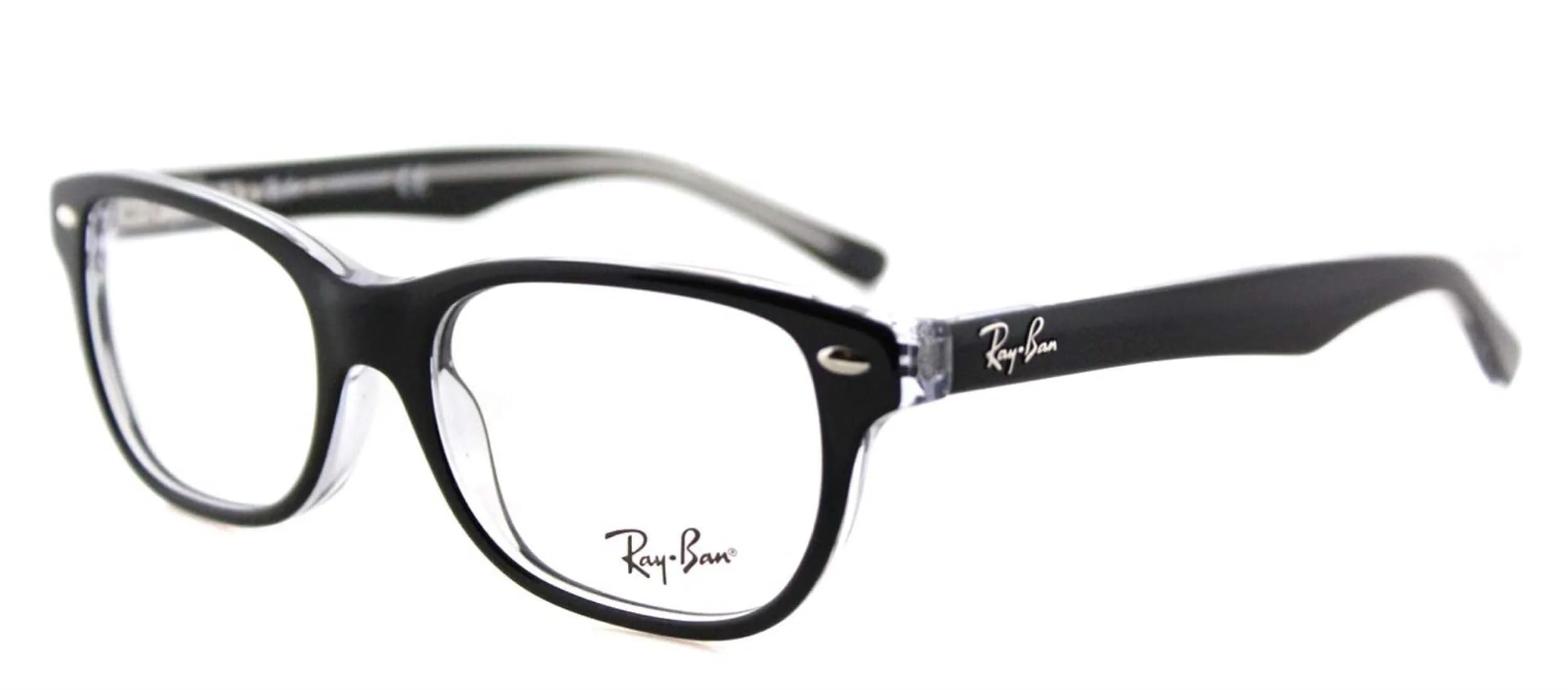 Ray-Ban Junior Kids' RY1555 Square Prescription Eyeglass Frames, 48 mm | Blue Fluorescent/ Demo Lens — Black on Transparent/Demo Lens