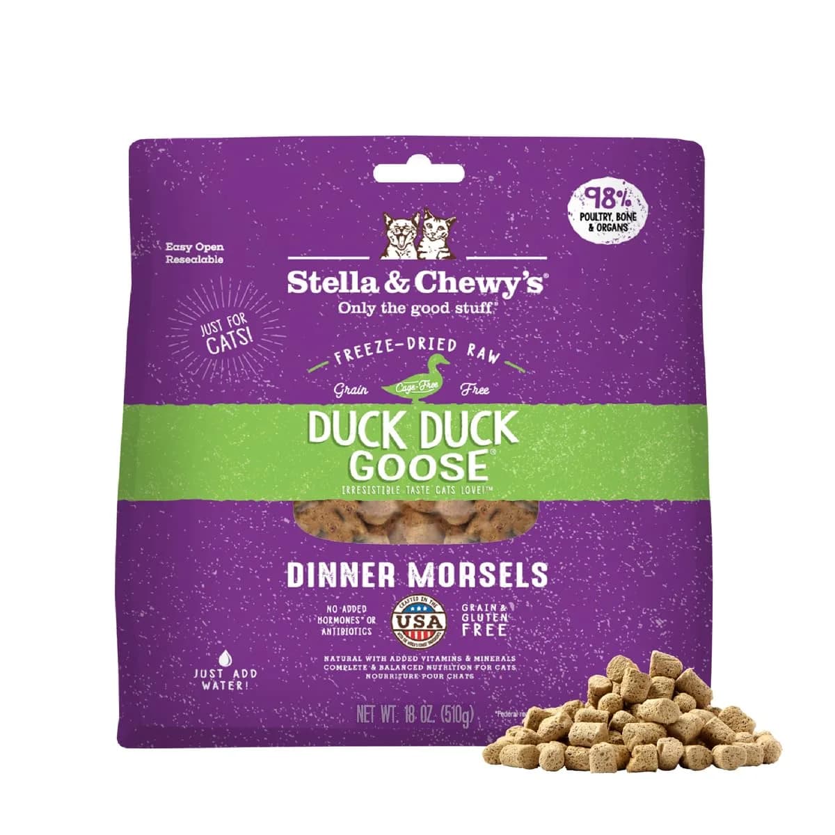 Stella & Chewy's Freeze-Dried Raw Duck & Goose Morsels for Cats & Kittens, 510 g (18 oz) | Complete & Balanced Nutrition