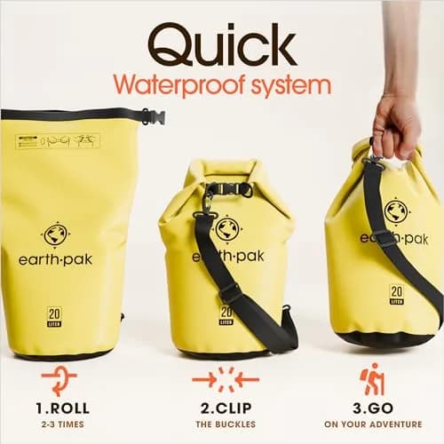 Earth Pak 10L Waterproof Dry Bag Yellow | Roll Top Dry Sack for Kayaking, Boating, Paddleboarding thumbnail 5