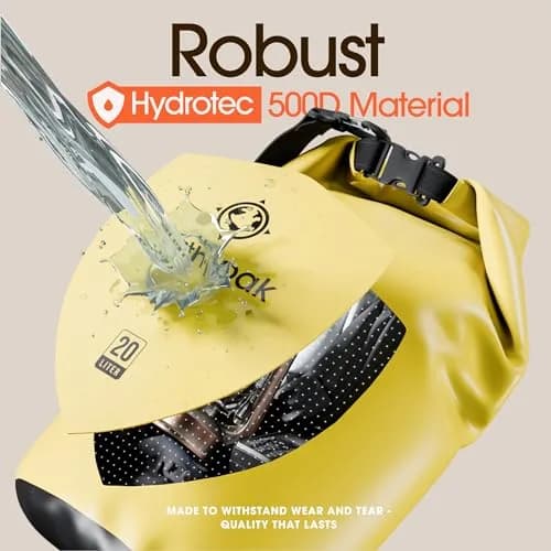 Earth Pak 10L Waterproof Dry Bag Yellow | Roll Top Dry Sack for Kayaking, Boating, Paddleboarding thumbnail 4