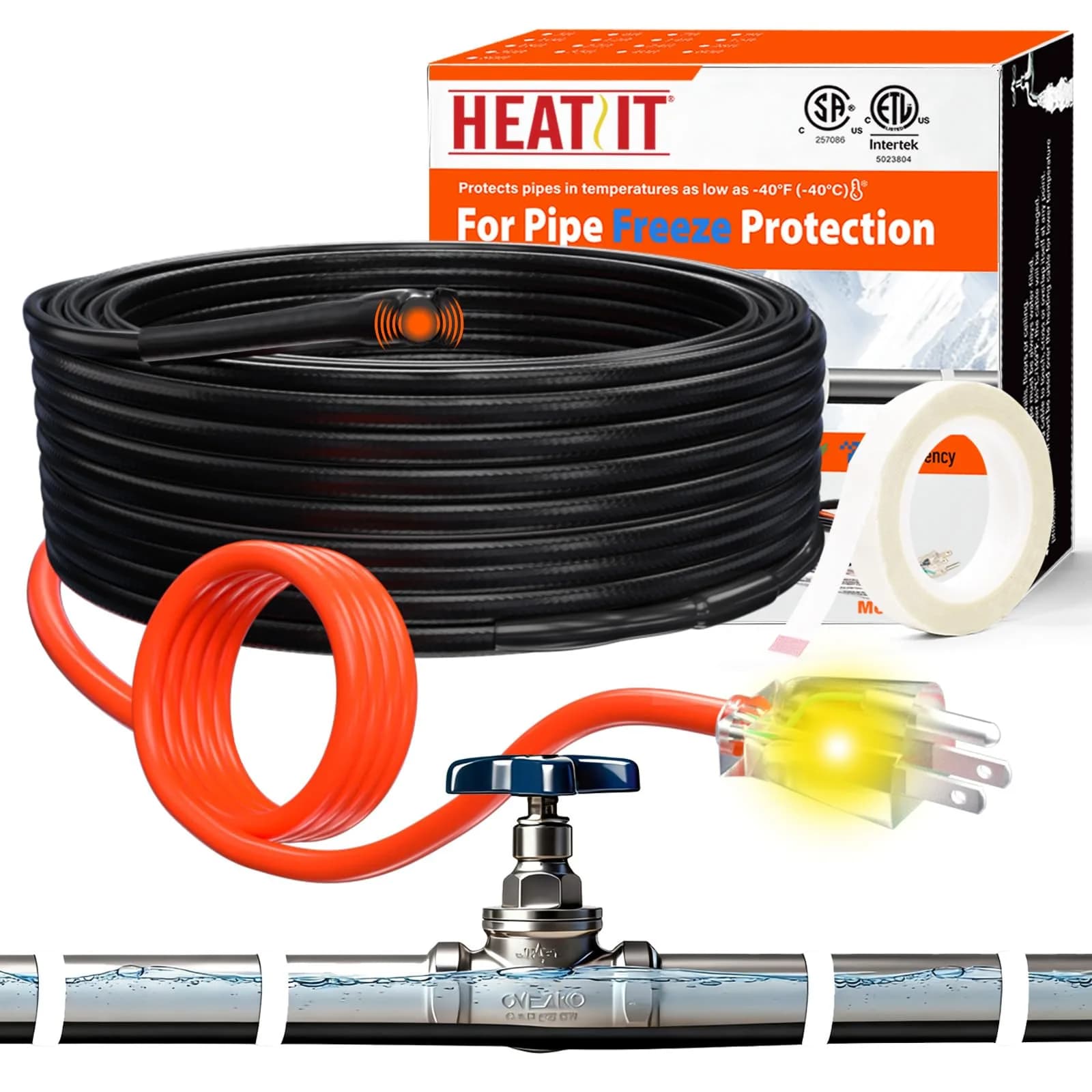 HEATIT 9FT Water Pipe Heat Tape | 120V, 7W/ft, CSA & ETL Certified, Easy Install, Safe & Durable (70-120 chars)