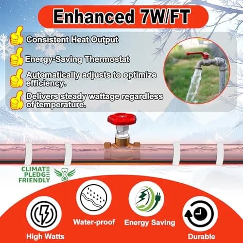 HEATIT 9FT Water Pipe Heat Tape | 120V, 7W/ft, CSA & ETL Certified, Easy Install, Safe & Durable (70-120 chars) thumbnail 5