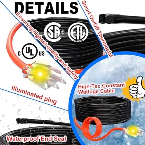 HEATIT 9FT Water Pipe Heat Tape | 120V, 7W/ft, CSA & ETL Certified, Easy Install, Safe & Durable (70-120 chars) thumbnail 8