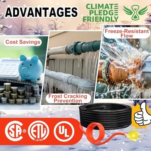 HEATIT 9FT Water Pipe Heat Tape | 120V, 7W/ft, CSA & ETL Certified, Easy Install, Safe & Durable (70-120 chars) thumbnail 9