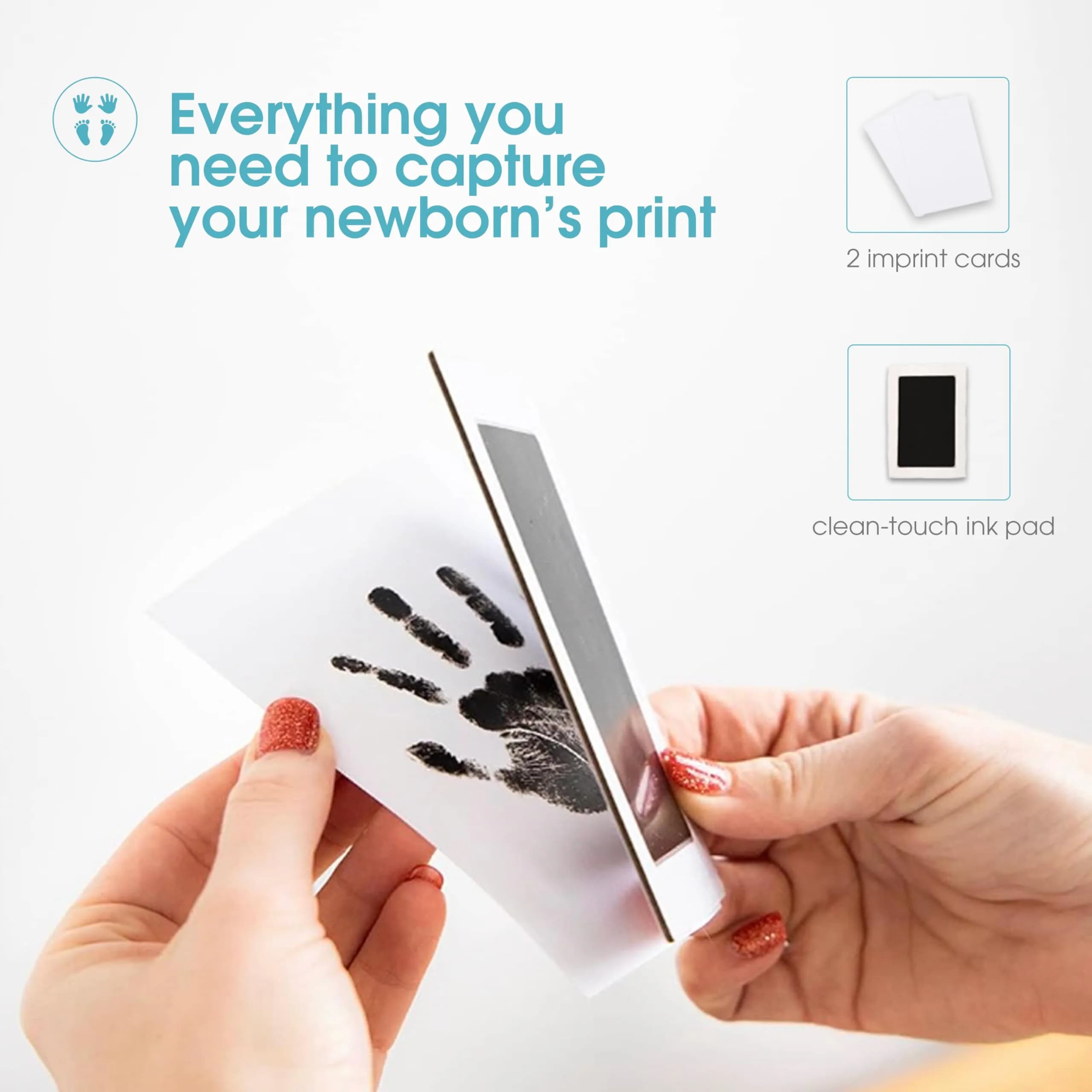 Pearhead Inkless Baby Hand and Footprint Kit | Mess-Free Clean Touch Ink Pad for Newborn Keepsake, Zero Ink on Skin, 2.25" x 3.5" Prints - view 2