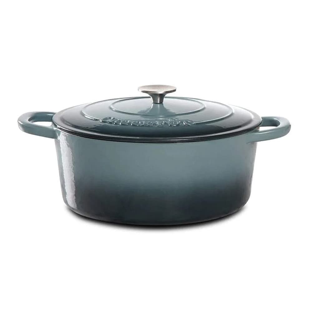 Crock-Pot Artisan 7-Quart Oval Enameled Cast Iron Dutch Oven – Slate Gray, Heavy-Duty Cookware for Slow Cooking, Roasting, Baking with Lid