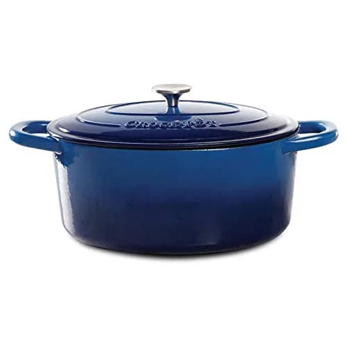 Crock-Pot Artisan 7-Quart Oval Enameled Cast Iron Dutch Oven – Sapphire Blue, Heavy-Duty Cookware for Slow Cooking, Roasting, Baking with Lid thumbnail 1