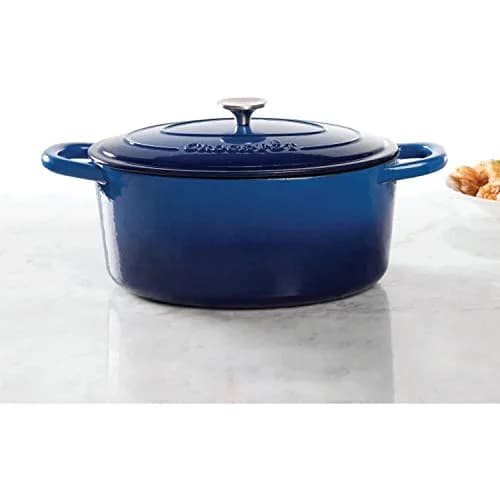 Crock-Pot Artisan 7-Quart Oval Enameled Cast Iron Dutch Oven – Sapphire Blue, Heavy-Duty Cookware for Slow Cooking, Roasting, Baking with Lid thumbnail 2