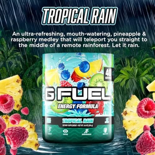 G Fuel Tropical Rain Energy Drink Powder 9.8oz | Sugar-Free Focus & Vitamins for Gaming & Fitness thumbnail 4