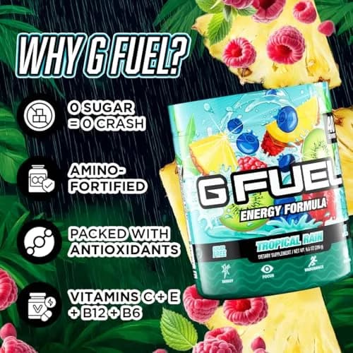 G Fuel Tropical Rain Energy Drink Powder 9.8oz | Sugar-Free Focus & Vitamins for Gaming & Fitness thumbnail 5