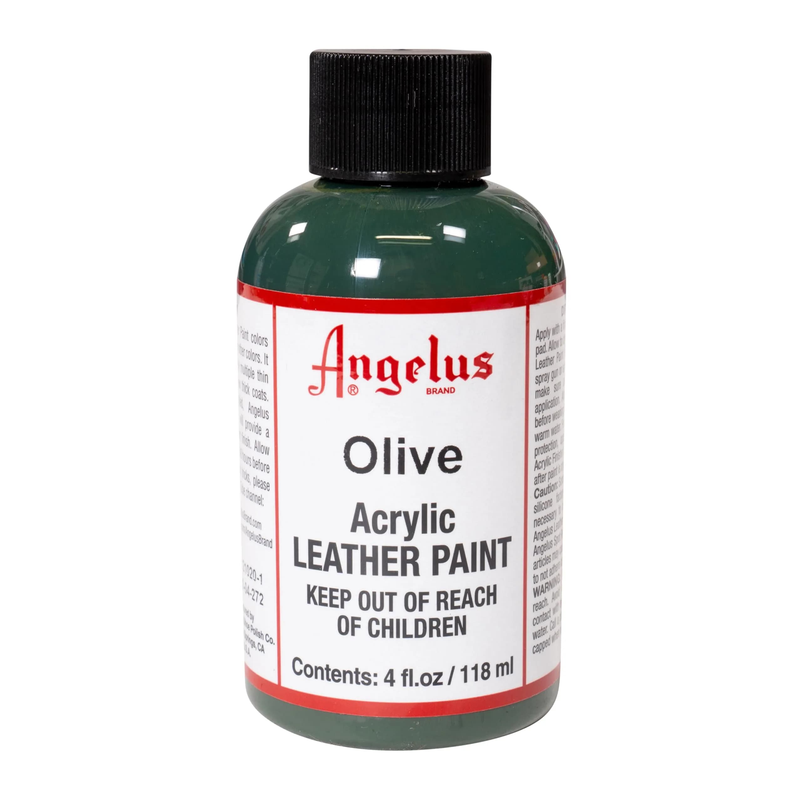 Angelus Acrylic Leather Paint, Olive, 4 Fl Oz (118 ml) | Non-Toxic Water-Based Formula - main product image
