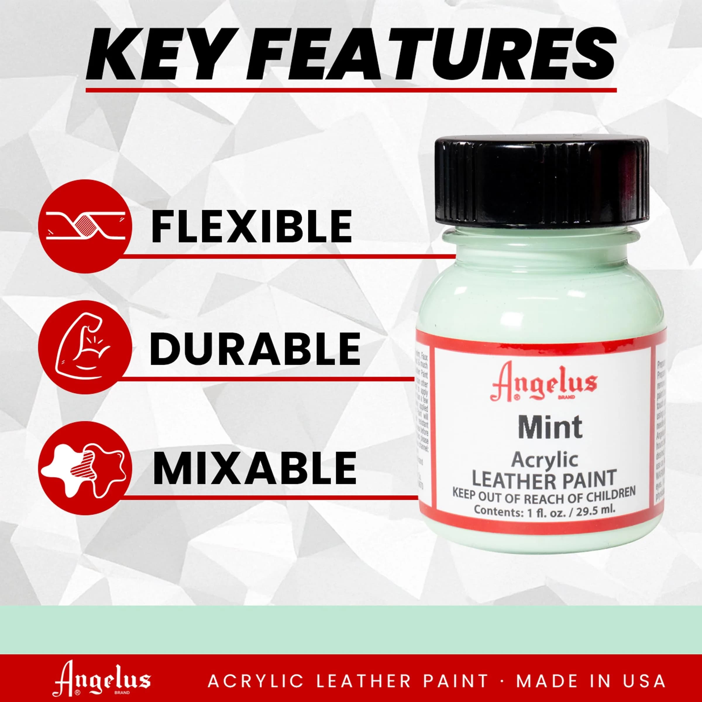 Angelus Acrylic Leather Paint Mint 1 oz (29.57 ml) | Non-Toxic & Water-Based for Customization - view 4