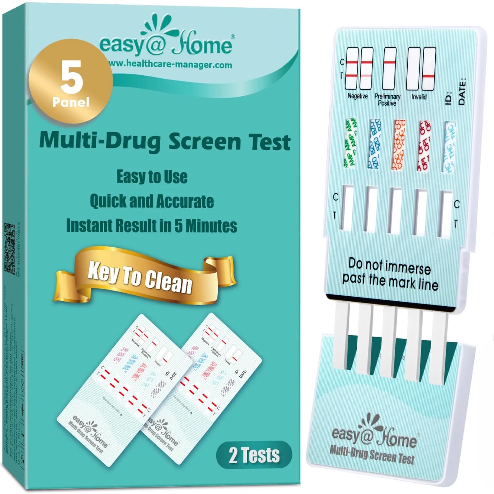 Easy@Home 5 Panel Urine Drug Test Kit | THC/Marijuana, Cocaine, Opiates, AMP, BZO All Drugs Testing in One - Home Use Drug Tests with Results in 5 Mins