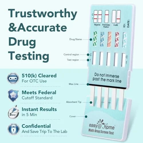 Easy@Home 5 Panel Urine Drug Test Kit | THC/Marijuana, Cocaine, Opiates, AMP, BZO All Drugs Testing in One - Home Use Drug Tests with Results in 5 Mins thumbnail 4