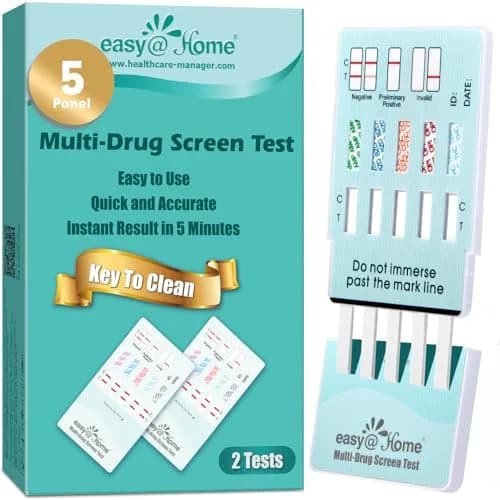 Easy@Home 5 Panel Urine Drug Test Kit | THC/Marijuana, Cocaine, Opiates, AMP, BZO All Drugs Testing in One - Home Use Drug Tests with Results in 5 Mins thumbnail 1