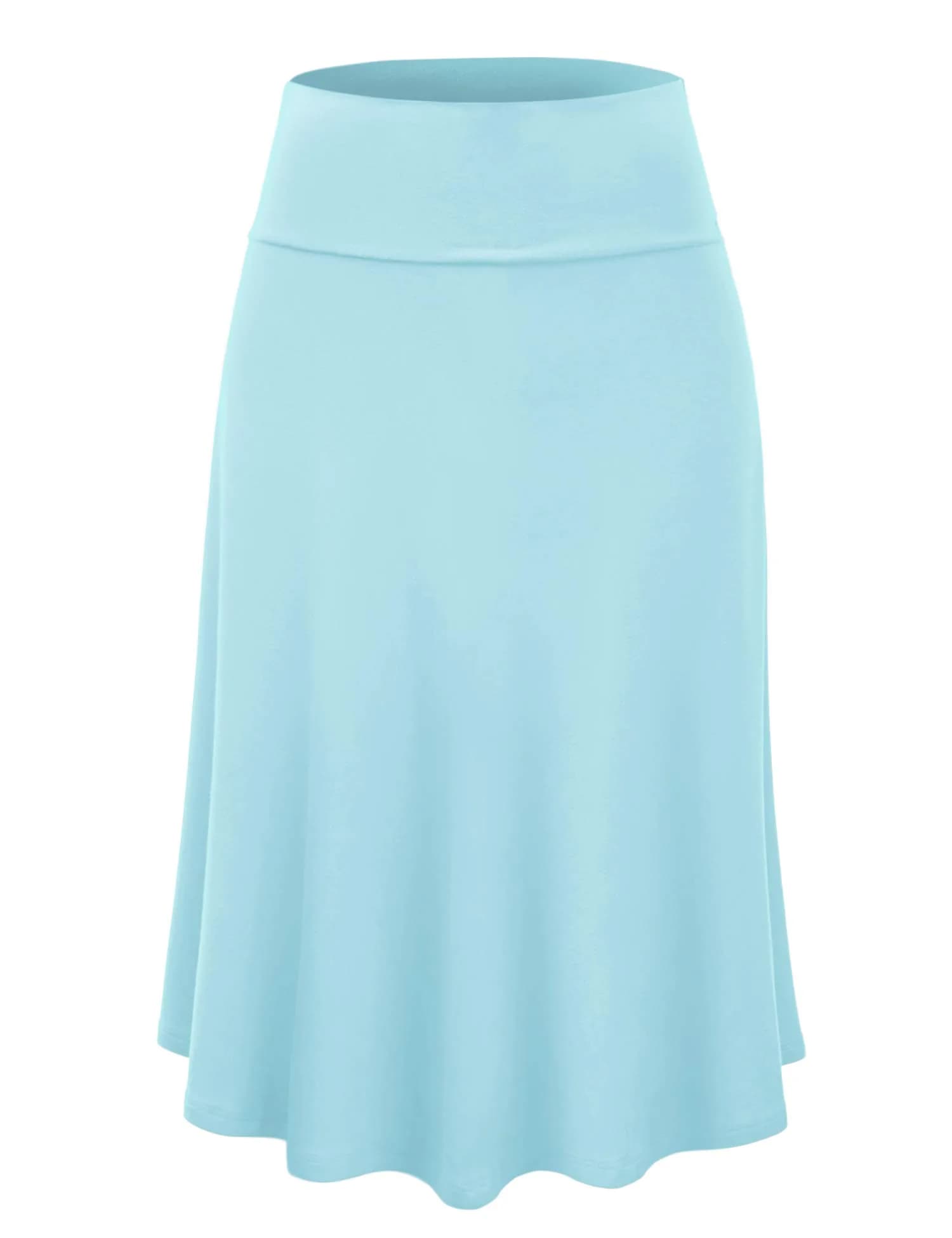 Lock and Love LL WB1105 Womens Lightweight Fold Over Flared Midi Skirt XXXL Aqua | Breathable Rayon-Spandex Fabric