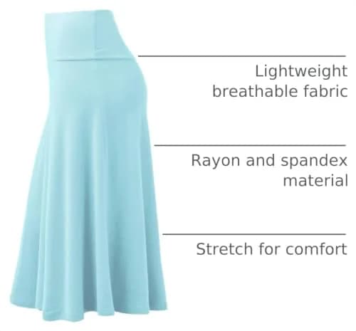 Lock and Love LL WB1105 Womens Lightweight Fold Over Flared Midi Skirt XXXL Aqua | Breathable Rayon-Spandex Fabric thumbnail 4