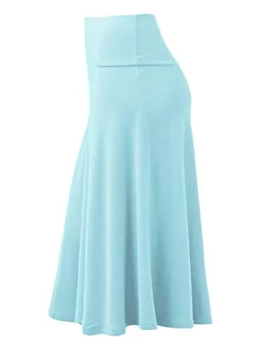 Lock and Love LL WB1105 Womens Lightweight Fold Over Flared Midi Skirt XXXL Aqua | Breathable Rayon-Spandex Fabric thumbnail 5