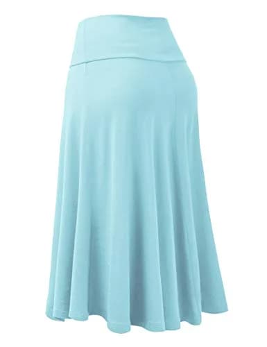 Lock and Love LL WB1105 Womens Lightweight Fold Over Flared Midi Skirt XXXL Aqua | Breathable Rayon-Spandex Fabric thumbnail 6