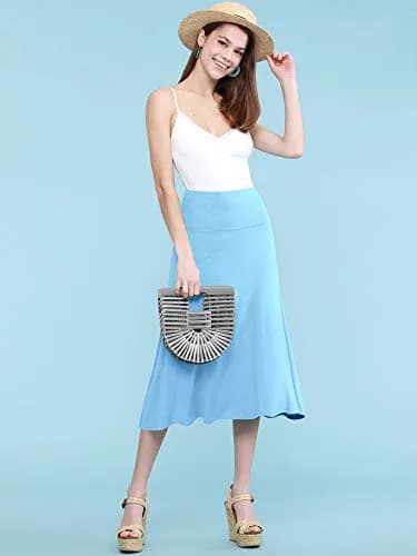Lock and Love LL WB1105 Womens Lightweight Fold Over Flared Midi Skirt XXXL Aqua | Breathable Rayon-Spandex Fabric thumbnail 2